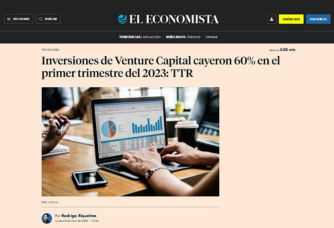 Inversiones de Venture Capital cayeron 60% en el primer trimestre del 2023: TTR